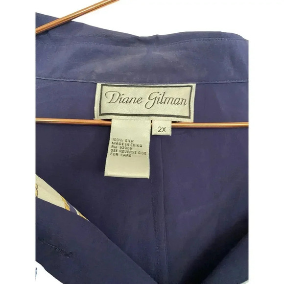 Diane Gilman nautical Long Sleeve silk Collared Button Up Top Size 2X - Picture 4 of 5